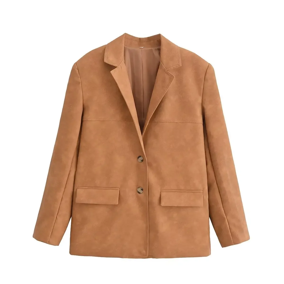 Модная простая однобортная куртка из замши 2024 Новое поступление трансграничная