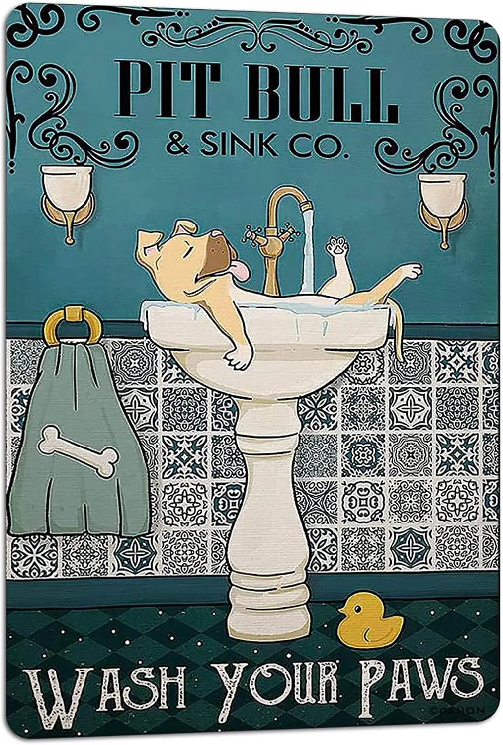 

PAIION Funny Bathroom Quote Metal Tin Sign Vintage, Dog Lovers Wash Your Paws Poster Office Home Bathroom Wall Decor Gifts