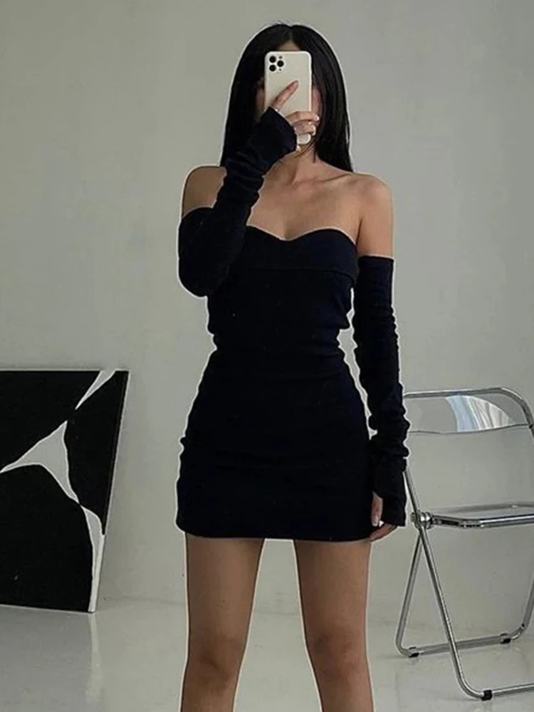 

Женское платье с открытыми плечами, винтажное готическое платье-топ с открытыми плечами, элегантное платье мини в уличном стиле,