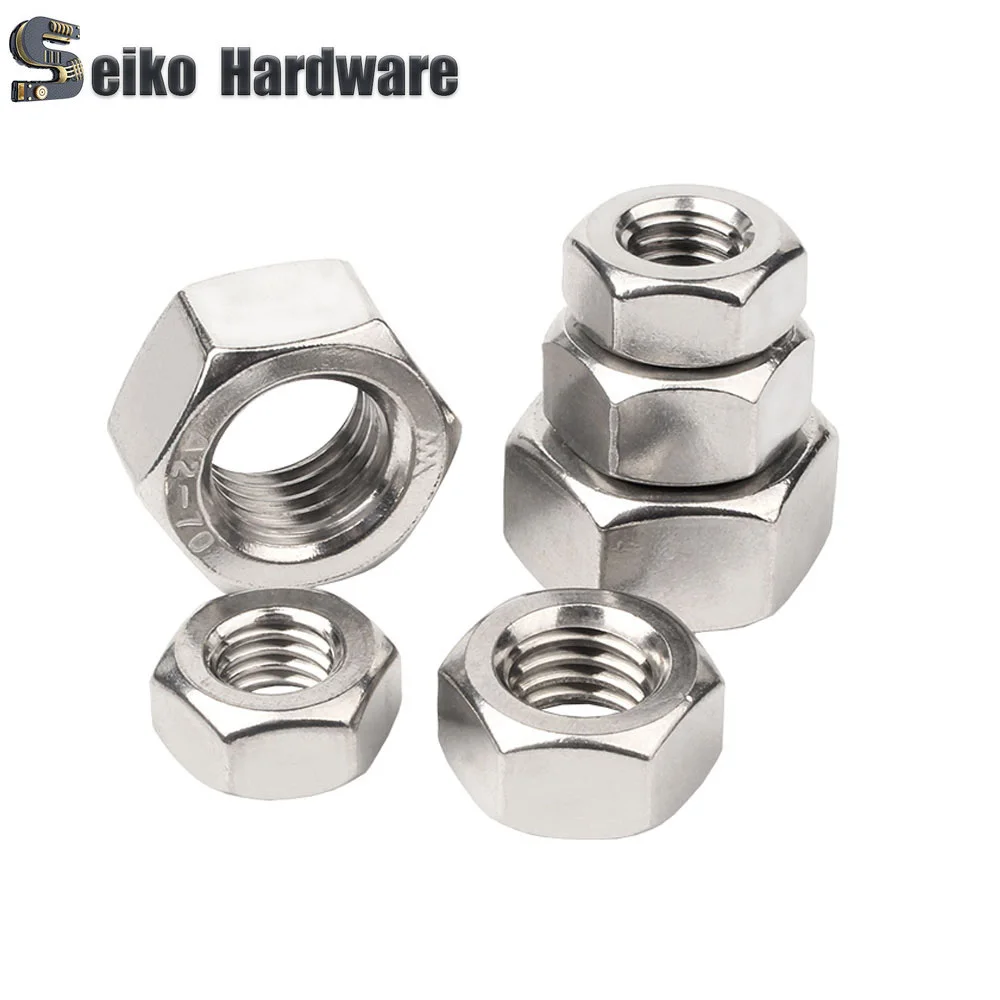 304 Шестигранная гайка DIN934 из нержавеющей стали M1 M1.2 M1.4 M1.6 M2 M2.5 M3 M3.5 M4 M5 M6 M8 M10 M12 M16 M20