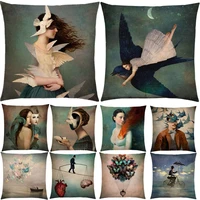 creative dreamland lady flying dove shakespeare plays fantasy painting heart free wish sea cushion cover sofa throw pillow case