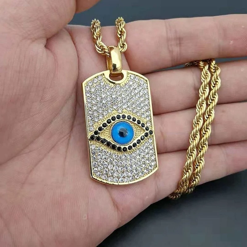 

New Creative Personality Necklace Fashion Titanium Steel Gold-Plated Full Rhinestones Eye of God Pendant Necklace Punk Jewelry