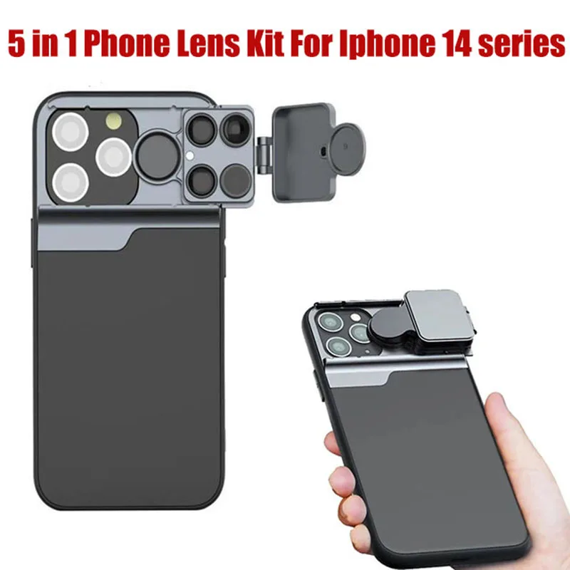 

For iPhone 14 pro max 14 Plus 5 in 1 Vlog Lens Case Kit 20X Super Macro Lens CPL Fisheye Telephoto Lens for iPhone 14 Accessorie