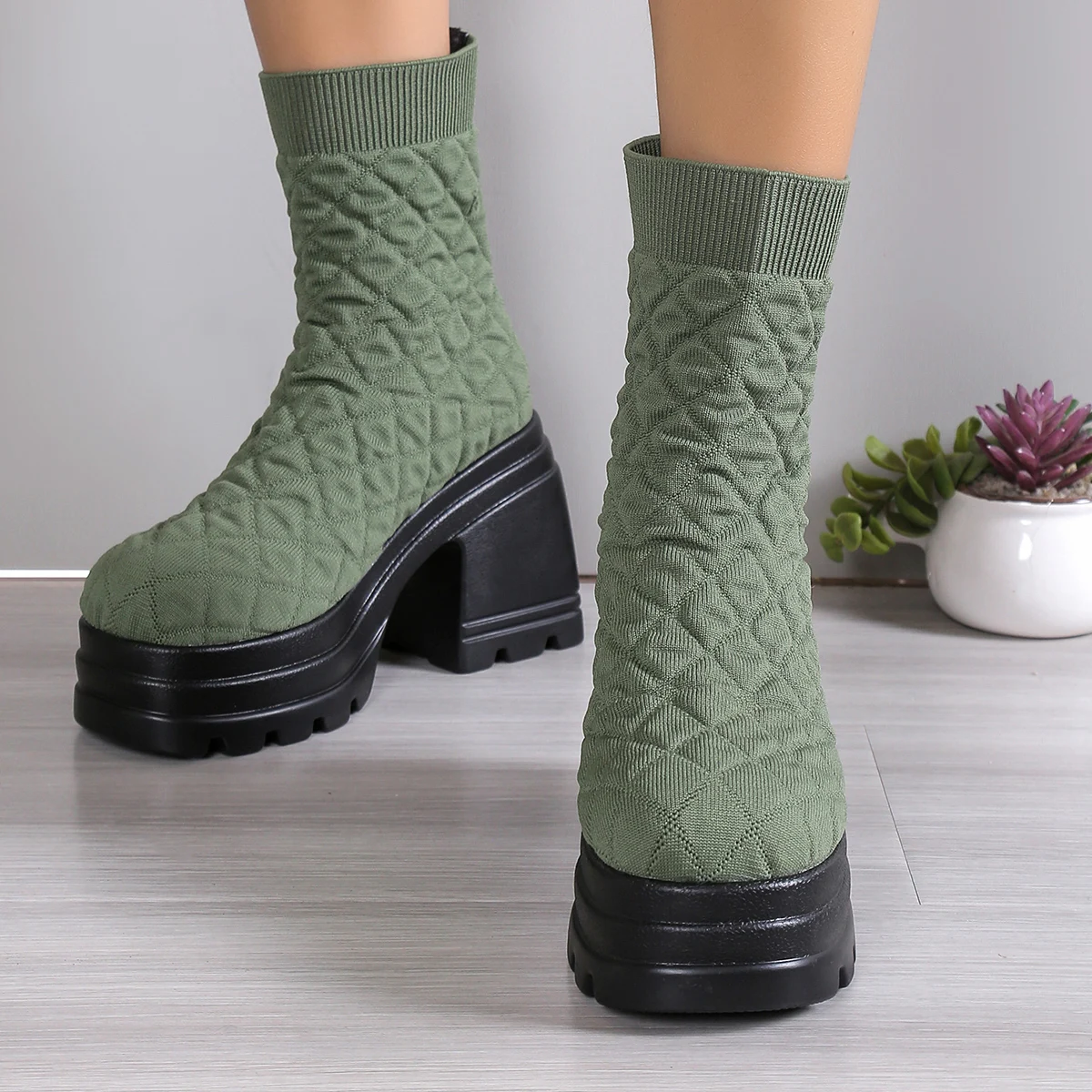 

Square Heel Round Toe Winter Ankle Boots Basic Casual Platform Heels Pumps Zapatos De Mujer Botas Femininas Women Ladies Shoes