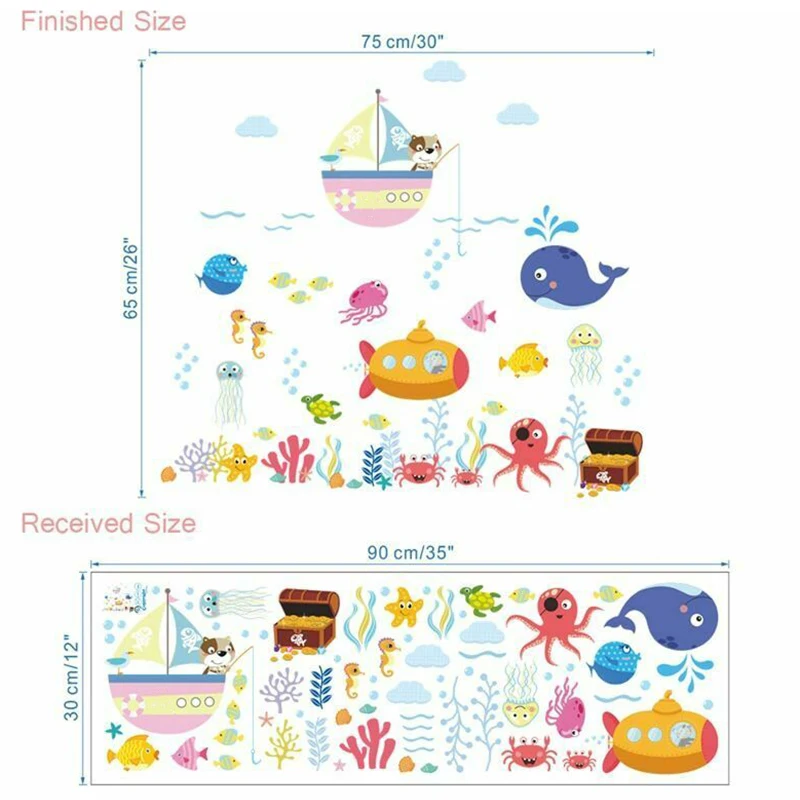 

Decal Wall Sticker Kids Kindergarten Ocean World Panel Removable Room Vinyl Waterproof Bedroom Cartoon Brand New