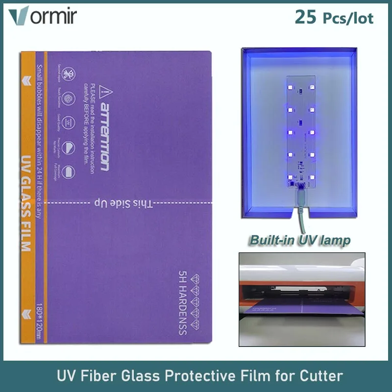 Vormir 25 PCs UV Fiber Glass Film Mobilephone Screen Protectors Front Rear Films for Hydrogel Cutting Machine (With UV Lamp)