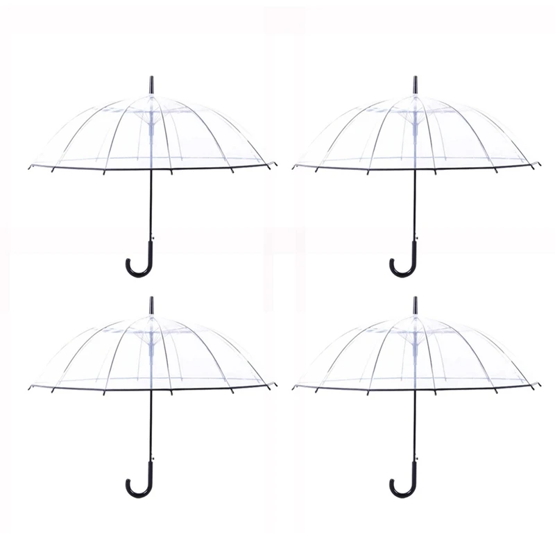 

4Pack 23Inch Transparent Umbrellas Large Canopy Transparent Stick Umbrellas Auto Open Windproof Outdoor Umbrella-ABUX