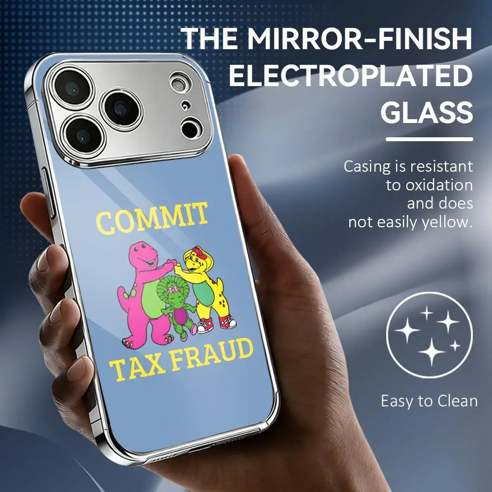 Фото Чехол для телефона Barney C-Commit Tax Fraud для iPhone 17 16 15 14 13 Pro Max Plus, металлический с гальваническим покрытием, стеклянная задняя крышка №2