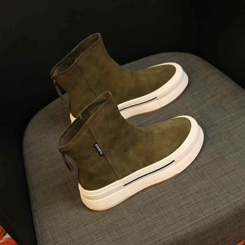 Platform Martens for Women Fall 2023 new frosted ankle boots casual versatile short leg retro single boot platform boots