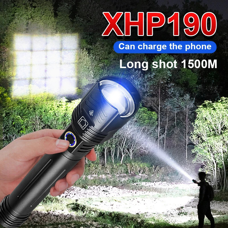 

Новейший XHP190 Самый мощный светодиодный фонарик XHP50 Мощный светодиодный фонарик Факел USB Перезаряжаемый фонарь для кемпинга 18650 Аккумулятор