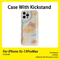 kawaii cheese bear phone case for iphone12 cute 11promax mobile shell xr apple13 xs korean kickstand holder female funda cover