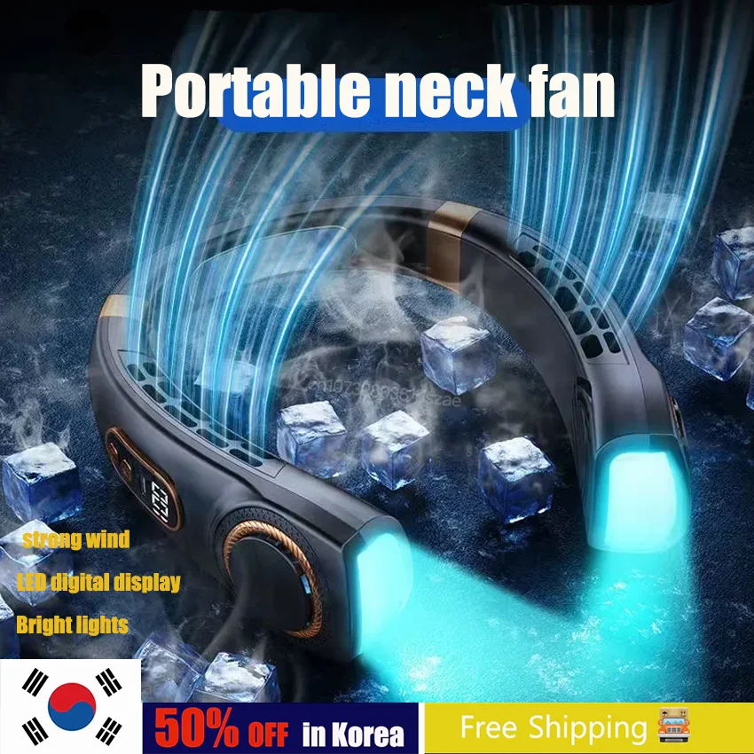 

Portable Mini Hanging Neck Fan Digital Display Leafless Mute Electric Fan USB Rechargeable Silent Electric Fans Mini Air Cooler