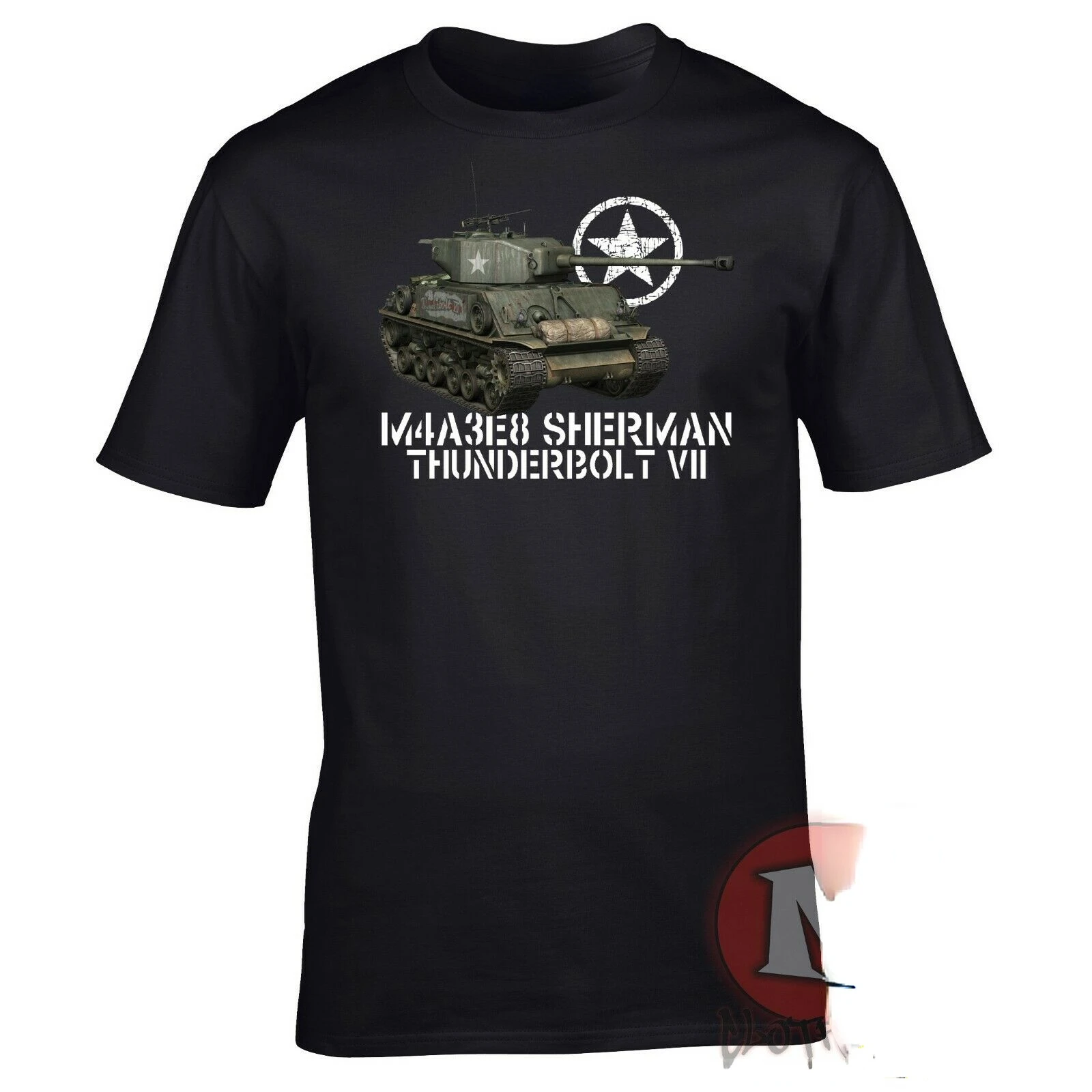 Танк Thunderbolt VII Второй мировой войны США M4A3E8 Sherman Мужская хлопковая футболка с коротким рукавом и круглым вырезом