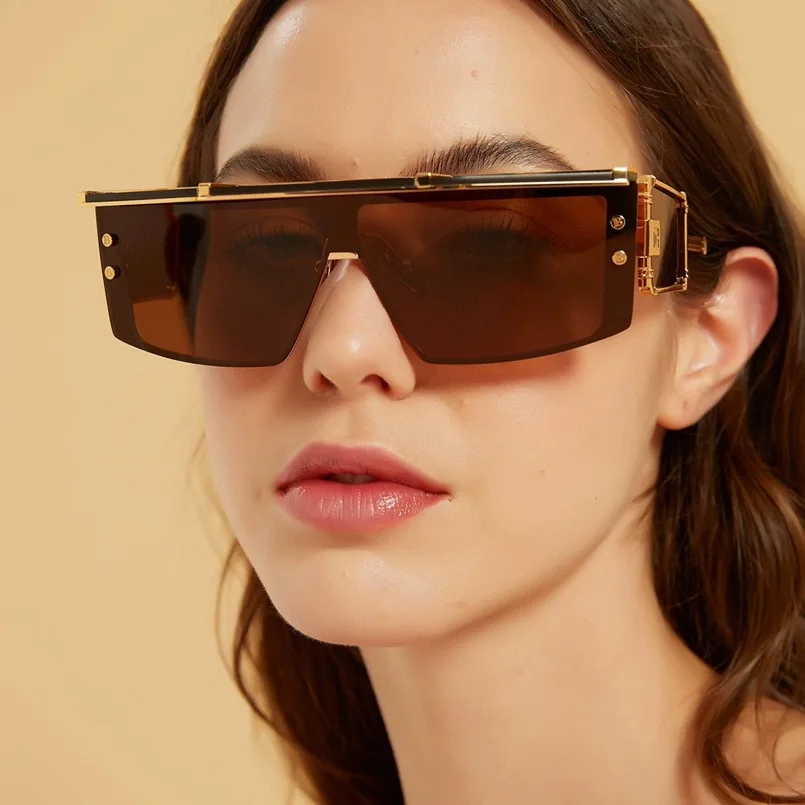 

Солнцезащитные очки с квадратными заклепками для мужчин и женщин, винтажные Роскошные брендовые дизайнерские солнечные очки в стиле стимпанк, с плоским верхом, Y2K, с защитой от ультрафиолета