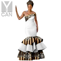 african women wedding dresses dashiki ankara print ruffles long mermaid dress with headwrap bazin party bridal vestidos 2225021