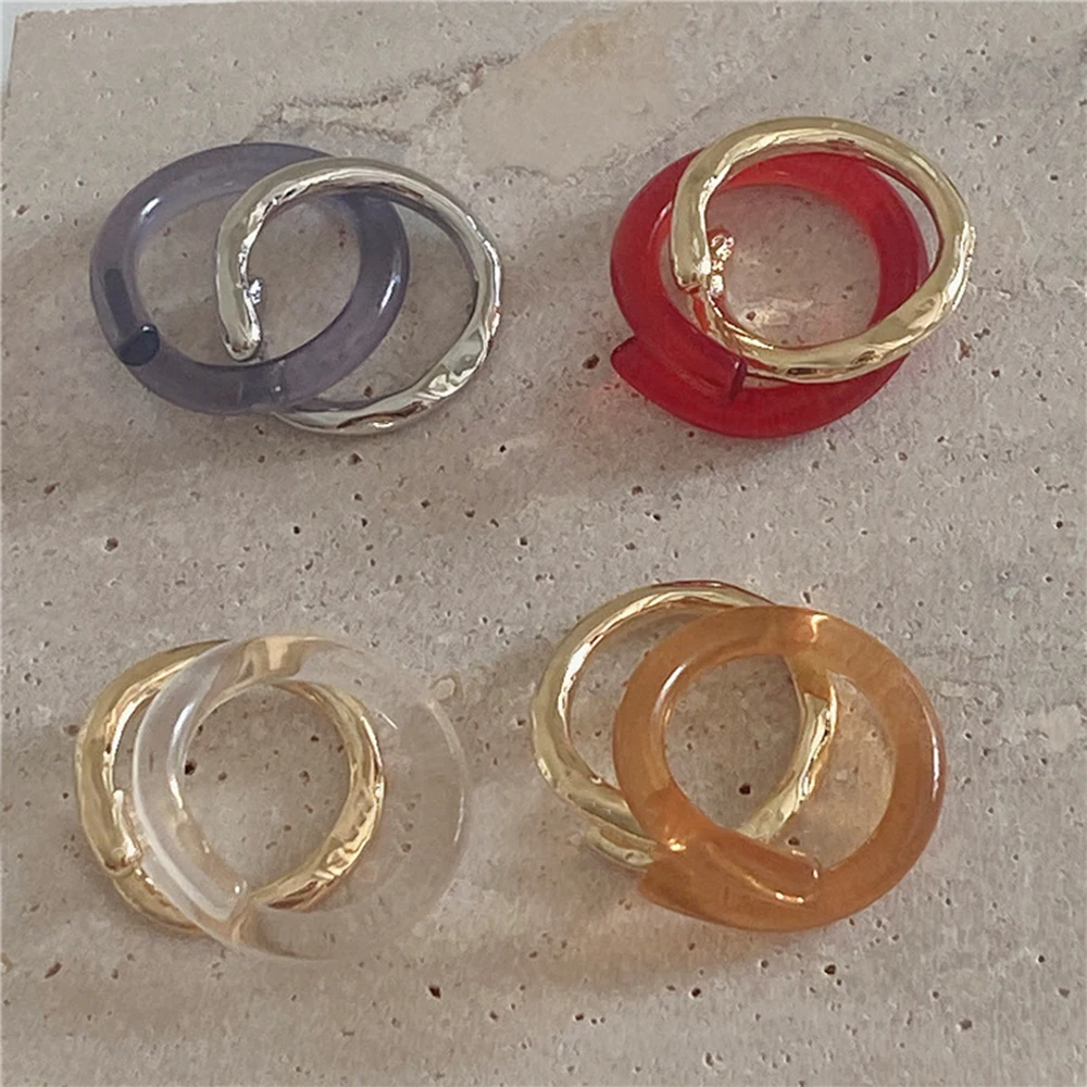 

New Colorful Transparent Acrylic Twisted Rings For Women Girls Korea Resin Alloy Staggered Ring Set Party Jewelry Gifts