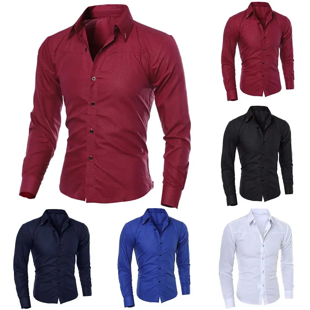 2019 new fashion men's pure color collar shirt long-sleeved slim shirt hot selling close-fitting classic shirt men shirt top clo