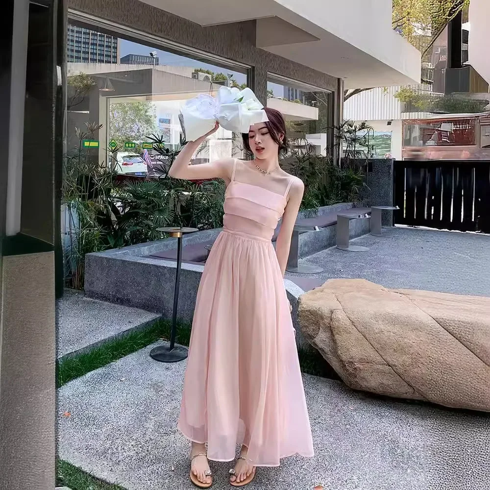 Женское платье-чехол для пляжа и отпуска розовое платье во французском стиле без