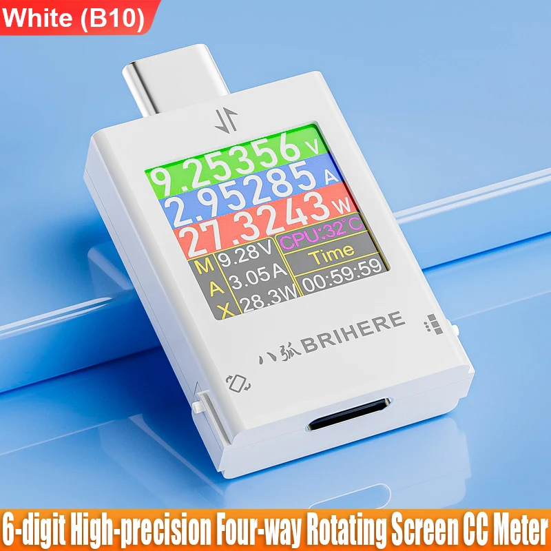 B10 DC4.5-50V 600W Type-C Многофункциональный цифровой дисплей Амперметр постоянного напряжения Измеритель мощности Тестер зарядки сотового телефона 12A Макс.