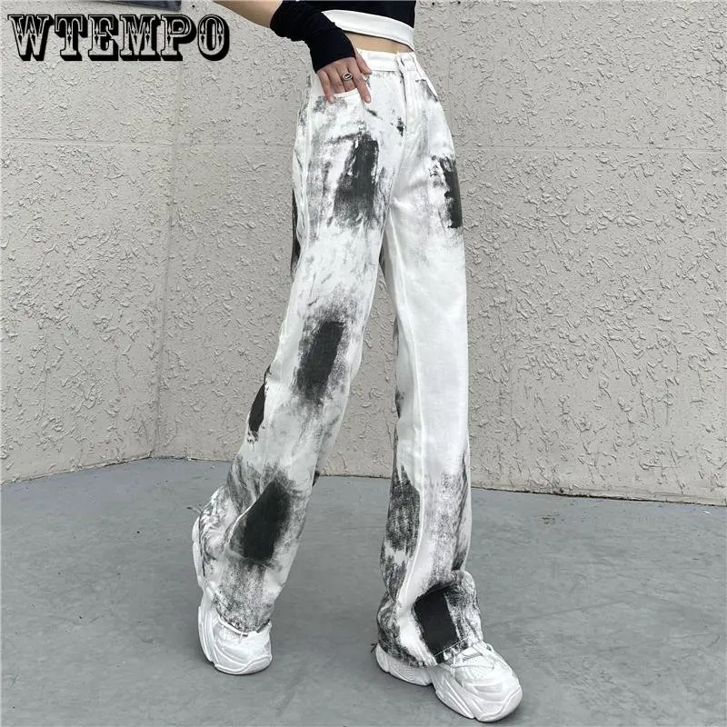 

Tie Dye High Waist Jeans High Street Retro Loose Straight Jeans Woman Casual Patchwork Denim Streetwear Y2K Harajuku Pants