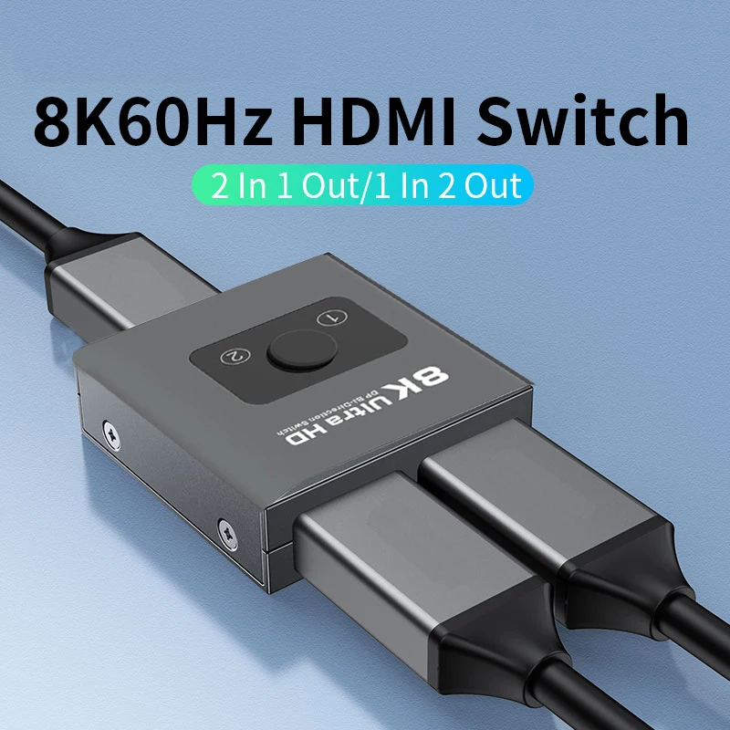 HDMI-переключатель 8K, 4K 60 Гц KVM двунаправленный 1x2/2x1, совместимый с HDMI переключатель для ТВ-приставки, адаптер