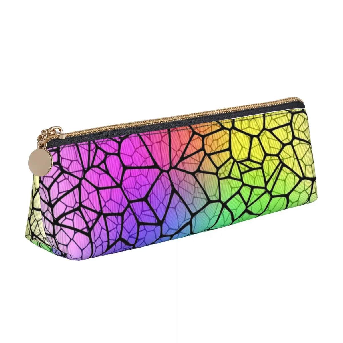 

Shallow Water Triangle Pencil Case Rainbow Glow Print College Large Zipper Pencil Box Teenager Cute Leather Pen Bags