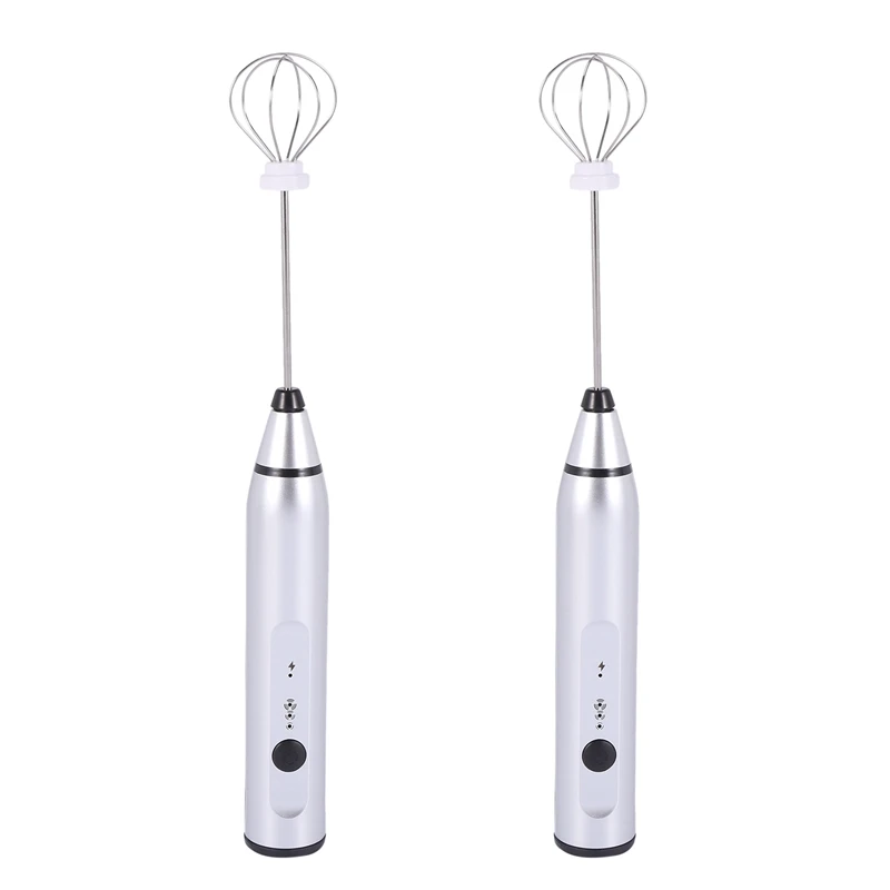 

2X перезаряжаемый Электрический вспениватель молока с 4 венчиками, ручная вспениватель для кофе, латте, капучино, горячего шоколада