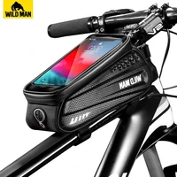 wild man 6 5 bicycle pannier reflective rainproof touch screen black phone case bag bike front tube bag cycling accessories