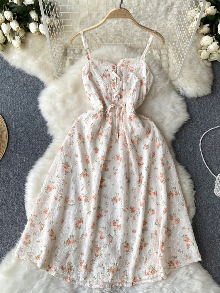 

YuooMuoo Fashion Women Vacation Bandage Straps Long Dress Summer Print Floral Beach Summer Dress Chic Party Sundress