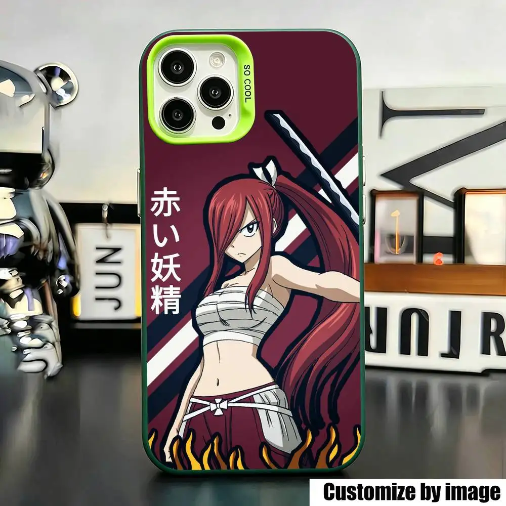 Фото Чехол для телефона с изображением персонажа аниме Fairy Tail Эрзы Скарлет для iPhone 17, 16, 15, 14, 13, 12, 11 Plus, Pro Max, XS, зеленый, серебристый №3