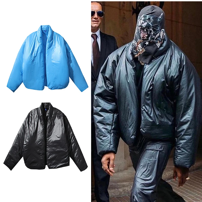 

Осенне-зимняя теплая куртка Kanye синего и черного цвета из хлопка, повседневная мужская и женская городская функциональная ветровка, хлопковая куртка из ткани