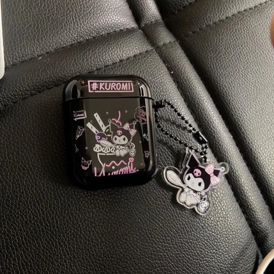 

Sanrio Мультяшные милые черные наушники Kuromi для AirPods 1 2 защитный чехол для наушников с брелоком глянцевый чехол