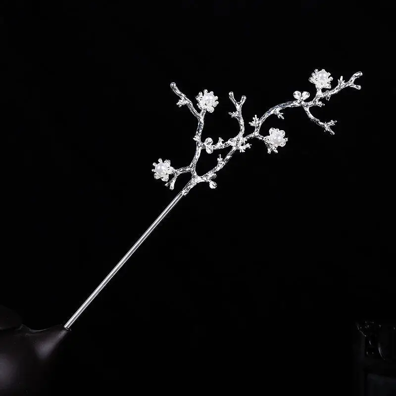 Китайская позолоченная шпилька Hanfu для волос в виде ветки антикварная длинная с