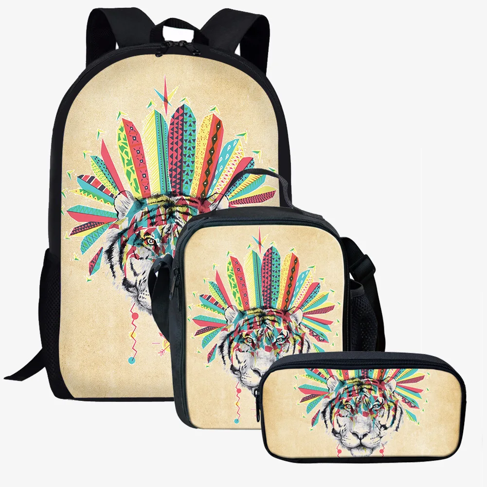 

Cool Indian animal 3pcs/Set Backpack 3D Print School Student Bookbag Anime Laptop Daypack Lunch Bag Pencil Case