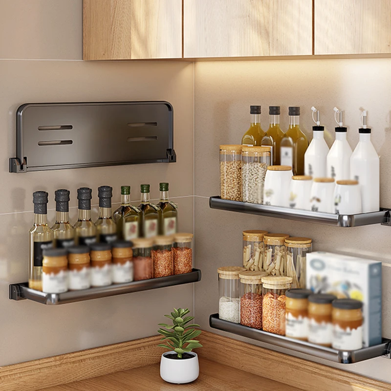 

Foldable Shelf Wall-Mounted Kitchen Storage Rack Punch-Free Bathroom Toiletries Cosmetics Storage Organizers Shelves Seasoning