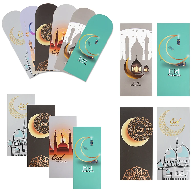 

6pcs/set Eid Mubarak Cash Envelopes Gift Money Cash Ramadan Decorative Paper Package Red Packet Muslim Islamic Festival Supplies
