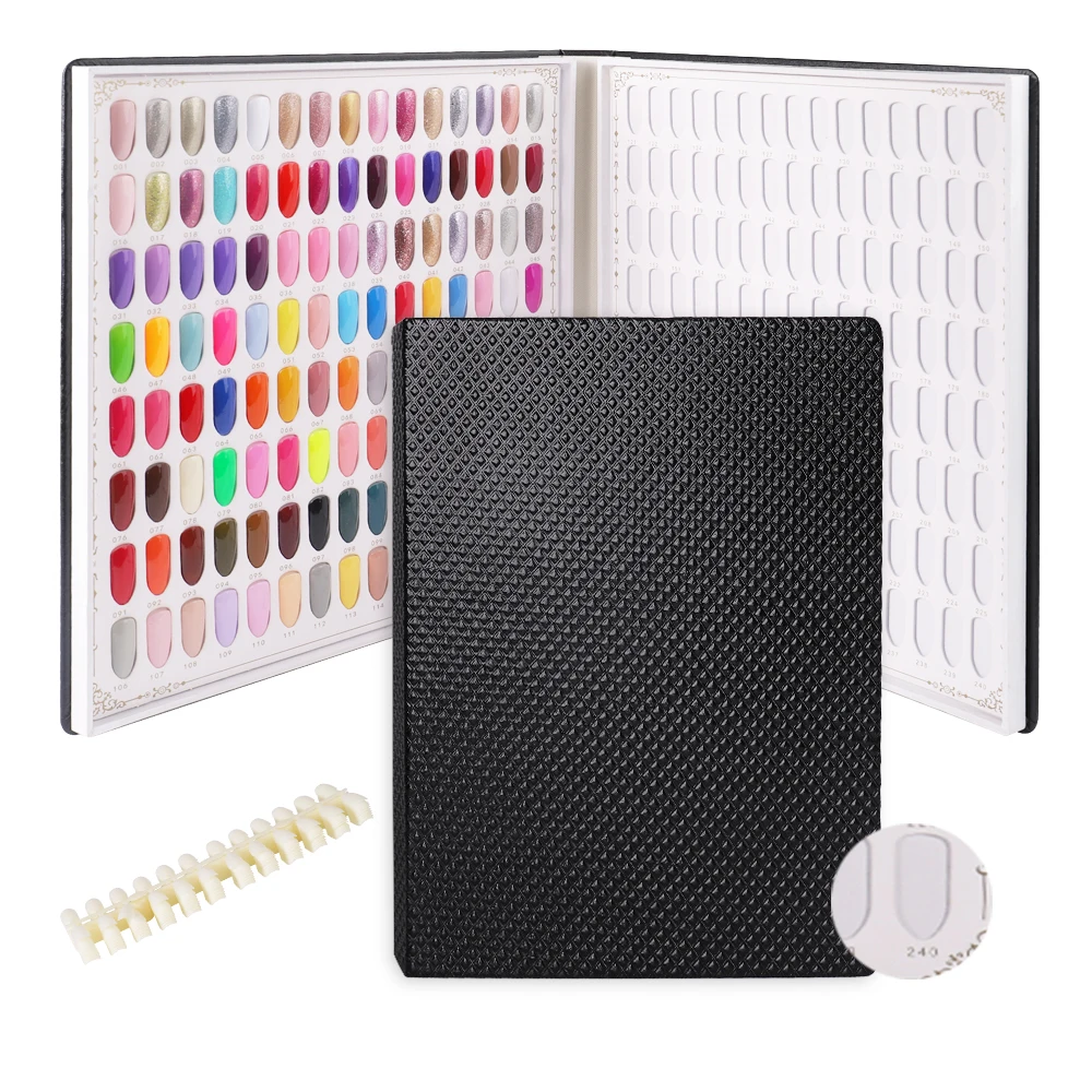 240 Colors Nail Display Book 240PCS False Nails Set Fake Nails Color Showing Chart Art Nail Tips Storing Cards Shelf Book