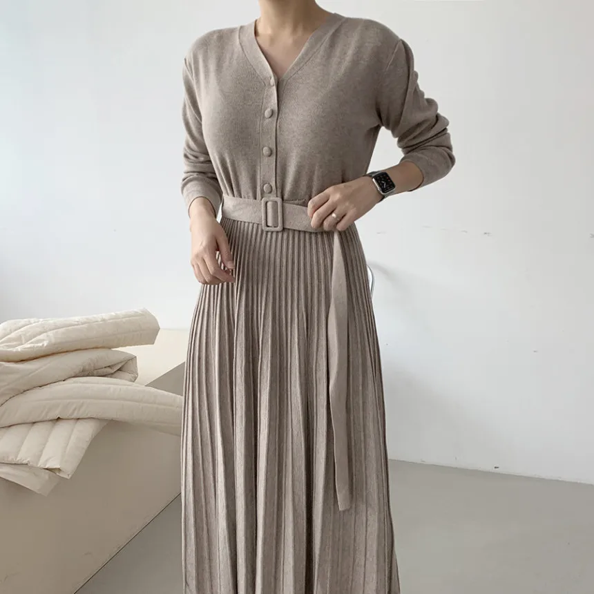 

Женское трикотажное платье с запахом, Элегантное Длинное платье в Корейском стиле, Осень-зима 2023