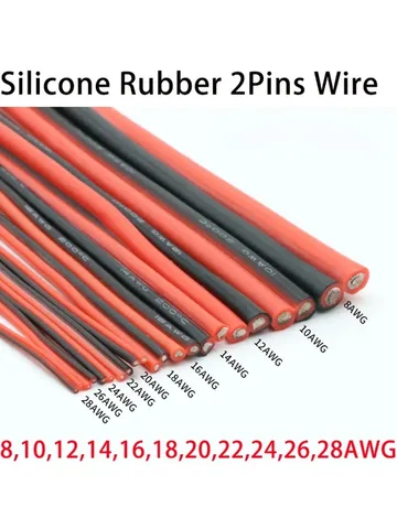 Силиконовый провод с медными жилами, 2 контакта, черный/красный, AWG 8-28, 1-10 м