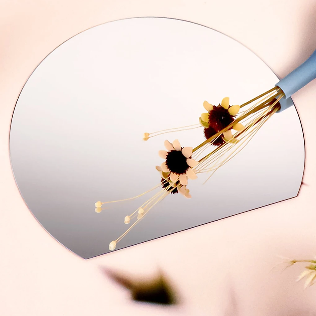 

Pack of 2 Semicircle Mirror Stickers Self-adhesive Flexible Plastic Smooth Surface Reflective Effect Apartment Decor