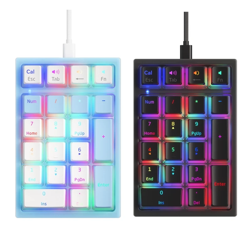 

C5AE тонкая USB Проводная клавиатура, полноразмерная 21-клавишная RGB клавиатура с подсветкой для Windows ПК