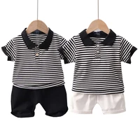 boy set 2022 new cotton baby clothes summer clothing fashion tie t shirts stripe short 2pcs suit children clothes for bebe boys