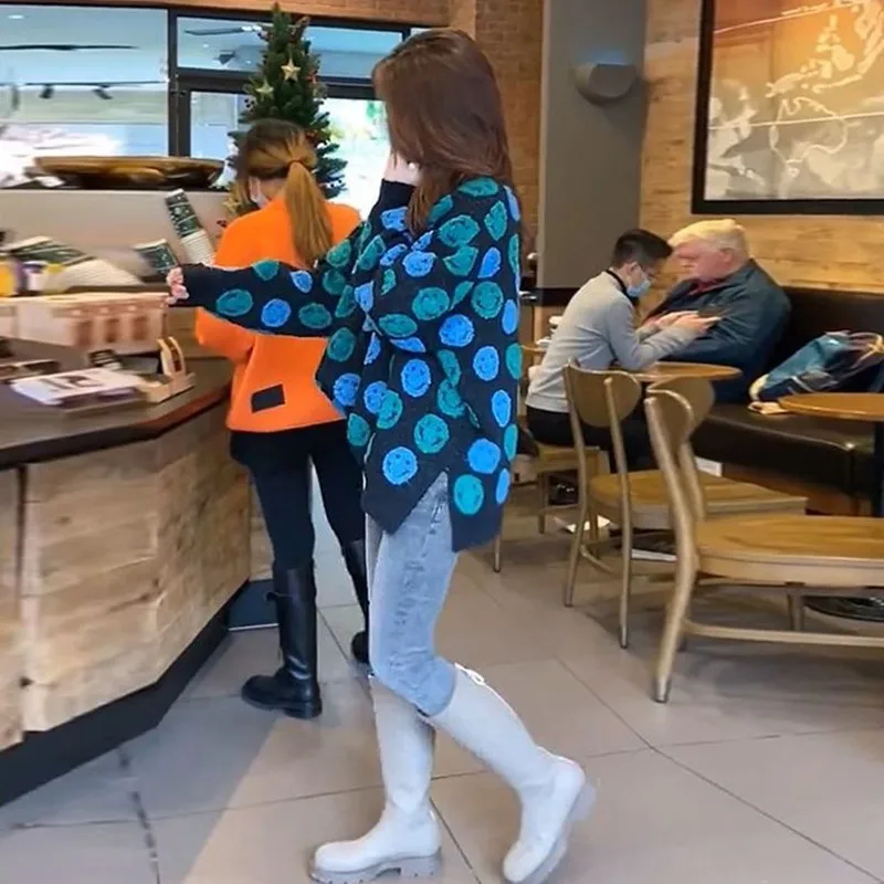 Женский трикотажный свитер свободного покроя повседневный пуловер с круглым