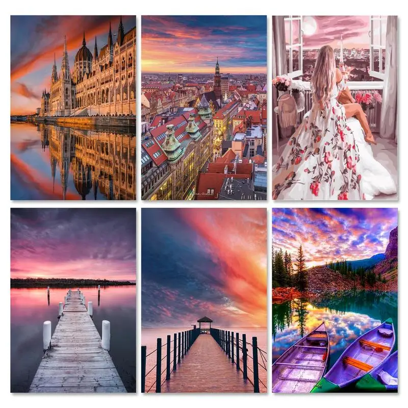 

GATYZTORY Paint By Number Sunset Drawing On Canvas Handpainted Art Gift Diy Coloring By Number Landscape Kits Home Decoration