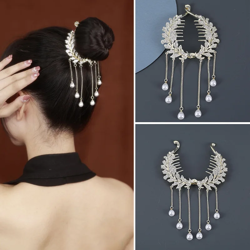 

Korean Rhinestone Tassel Pearl Hair Claws Bun Hair Clip Crab Women Barrettes Ponytail Holder Hairpins Fashion Hair Accessories