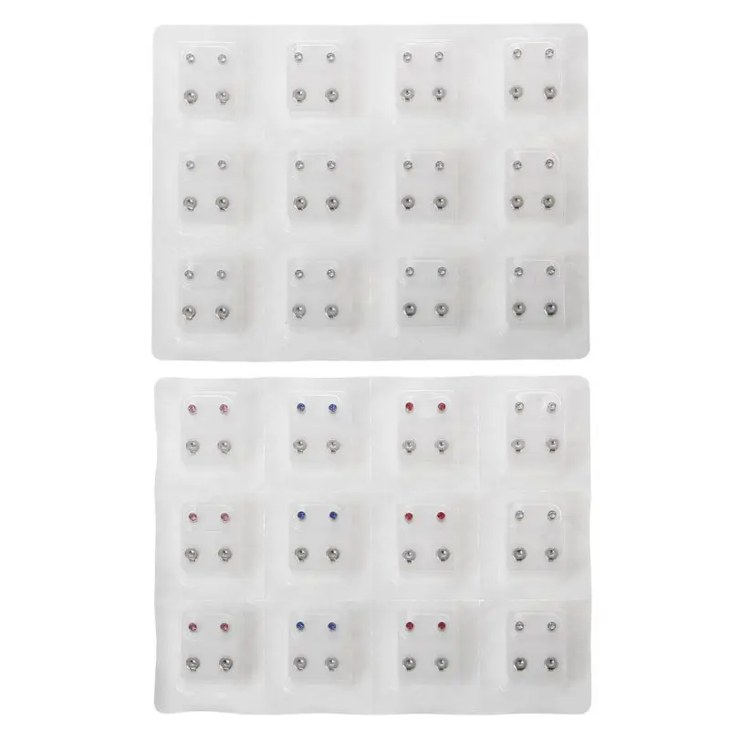 

12 Pairs Stainless Steel Ear Piercing Earrings 3mm Clear CZ Studs