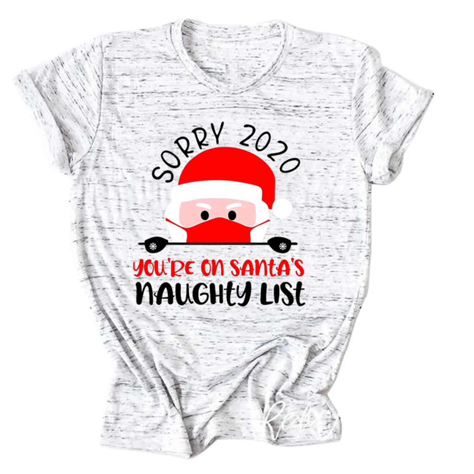 

Short T-Shirt Tops Santa Printed Christmas Casual Blouse Sleeves O-Neck Women's Blouse