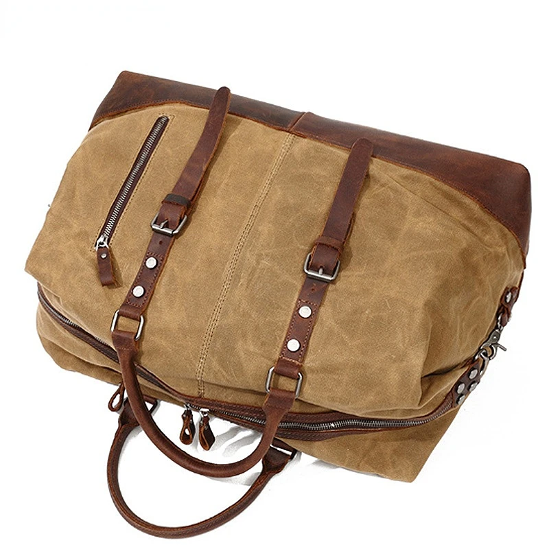 Travel Bag Waxed Canvas European and American Solid Color Outdoor Shoulder Luggage Storage Bag Wear-resistant enlarge