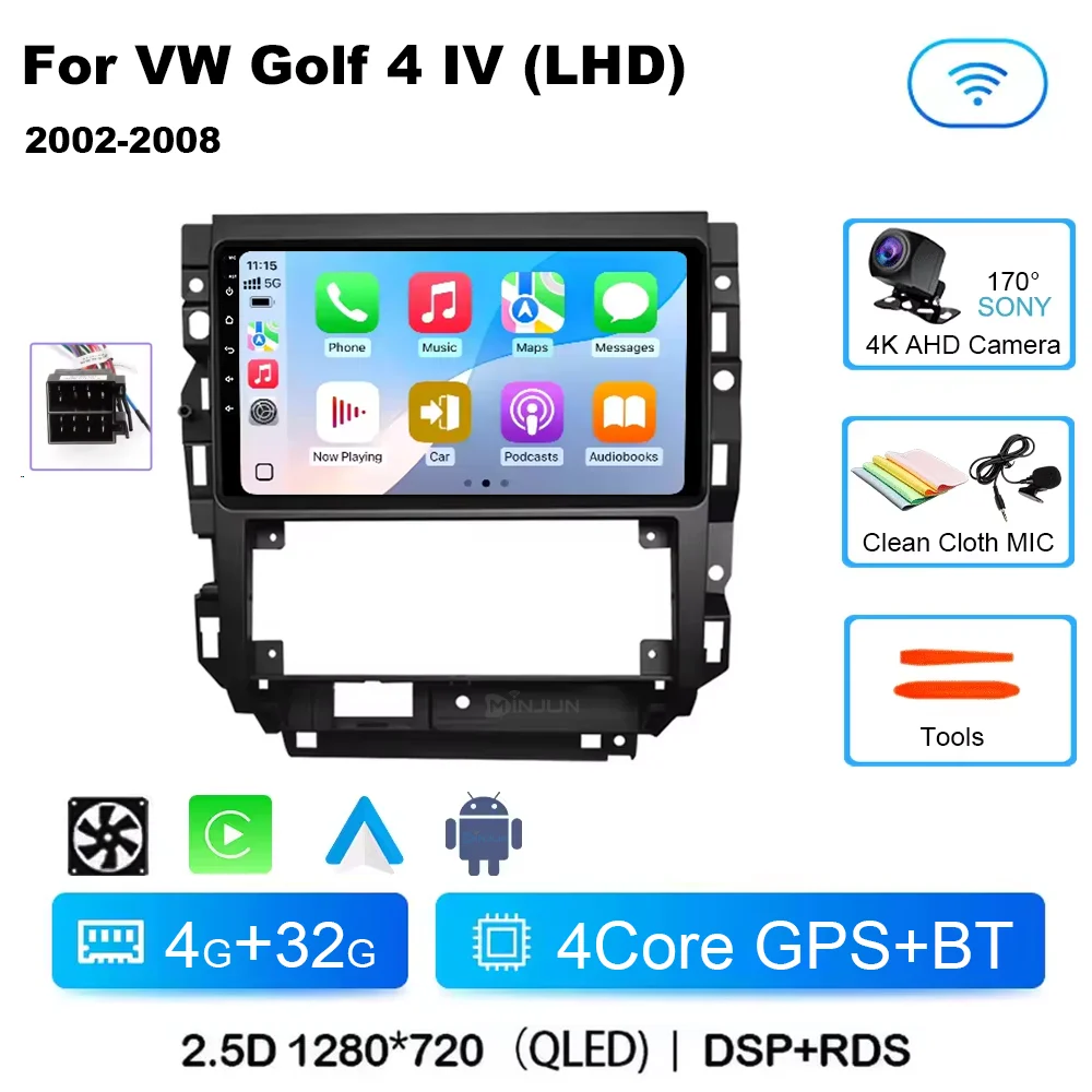 

Автомобильный радиоприемник Android 15 для Volkswagen VW Golf 4 Carplay для 2002-2008 Jetta MK4 Classics LHD Qualcomm Мультимедийный плеер GPS Auto