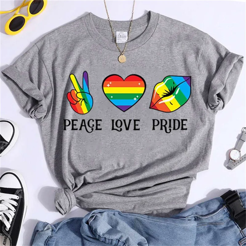 

Симпатичные ЛГБТ-Футболки Мира Love Pride для женщин, летняя футболка, Женская Повседневная футболка с коротким рукавом и круглым вырезом, милые...